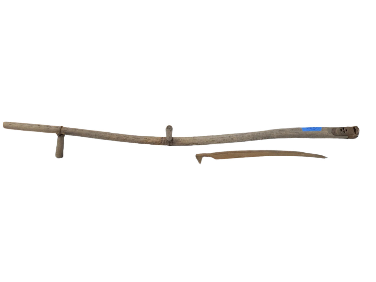 Antique Hand-Forged Grain Scythe with Curved Wooden Snath