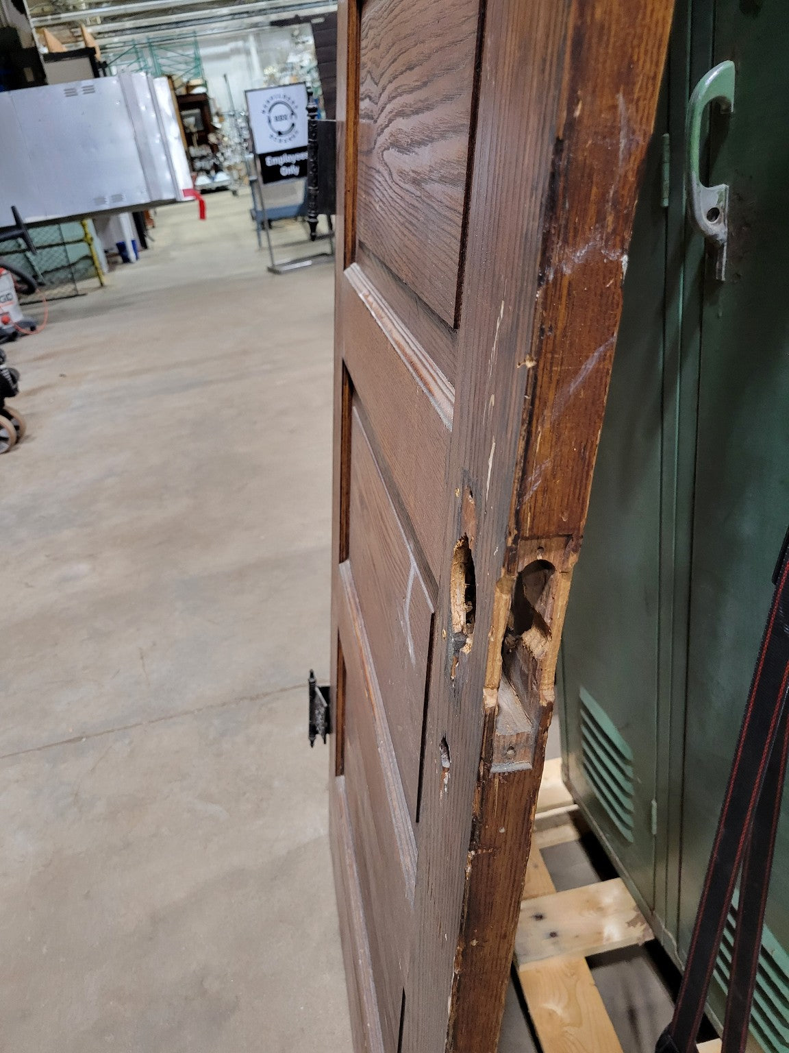 Antique 5-Panel Oak Interior Door with Ornate Hinges