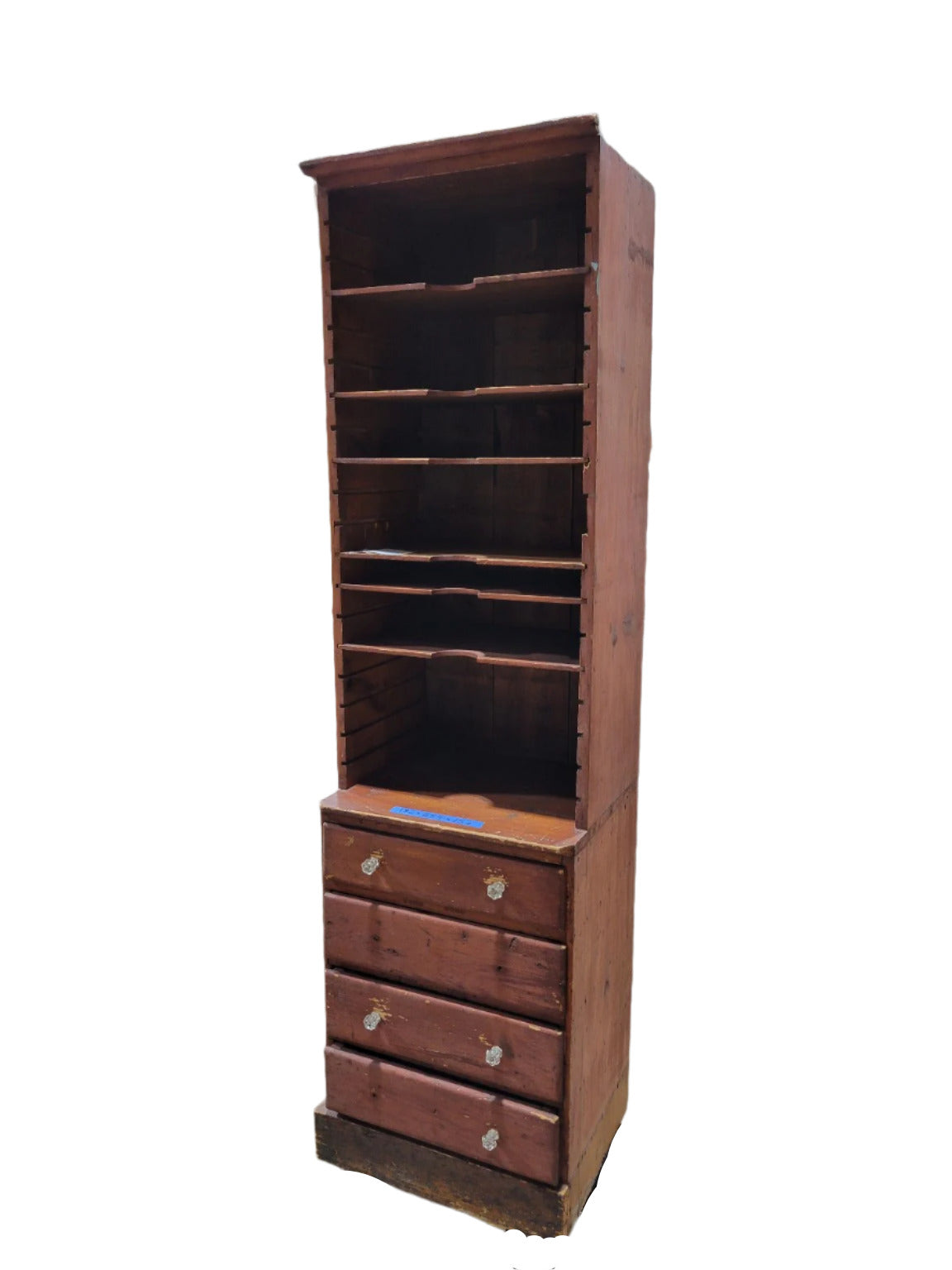 Tall Narrow Wood Cabinet with Drawers and Adjustable Shelves