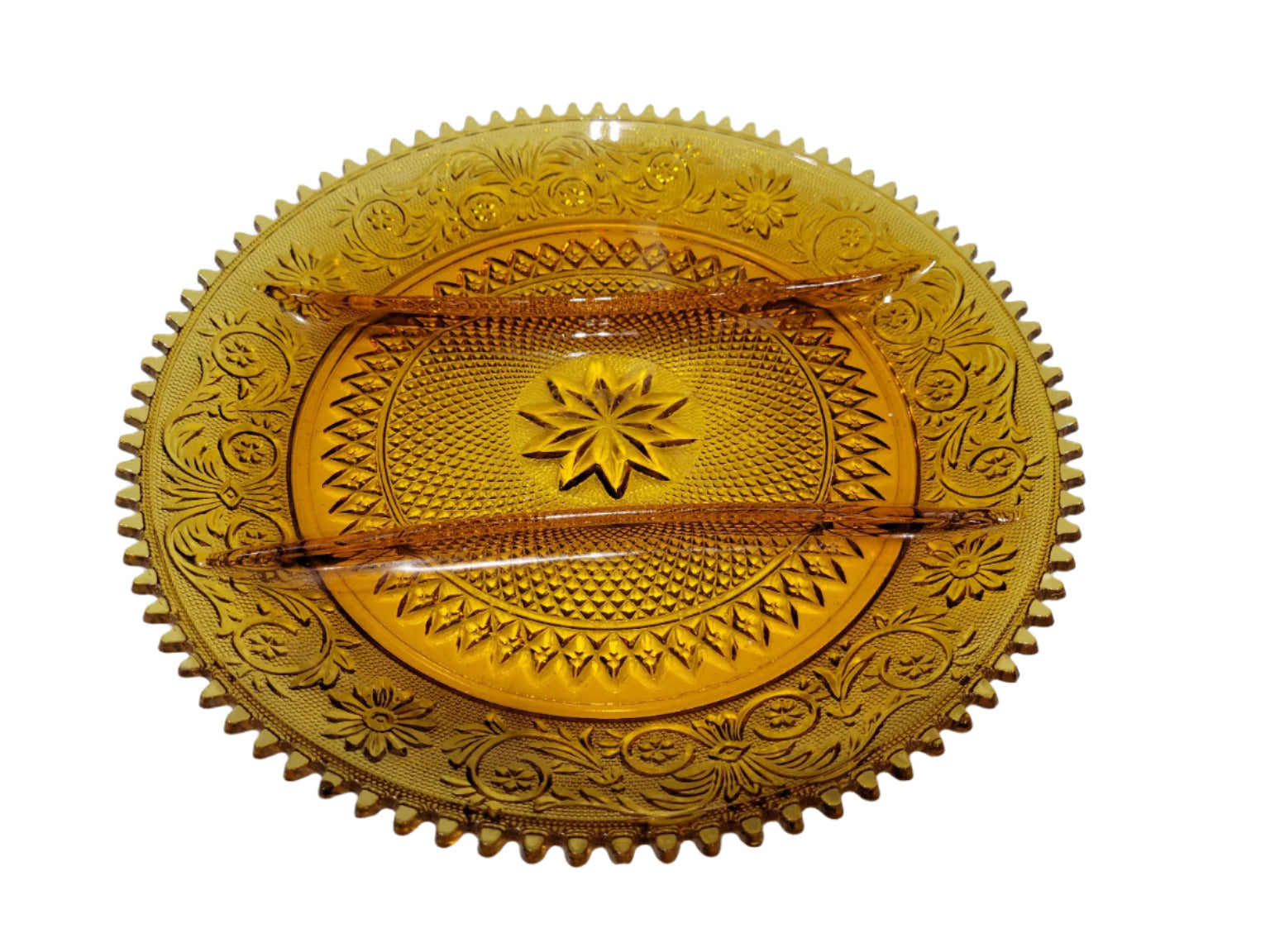 Amber Glass Patterned Serving Plate – 12 ¼" Diameter
