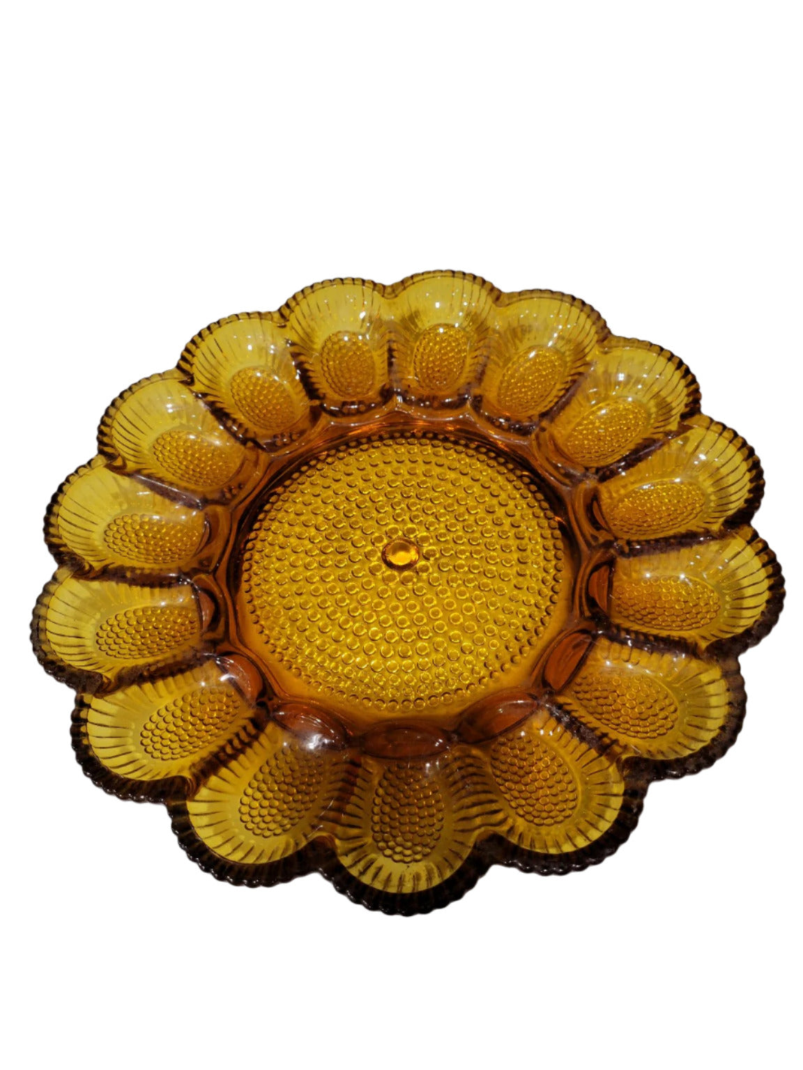Amber Glass Deviled Egg Platter – 11 ¼" Diameter