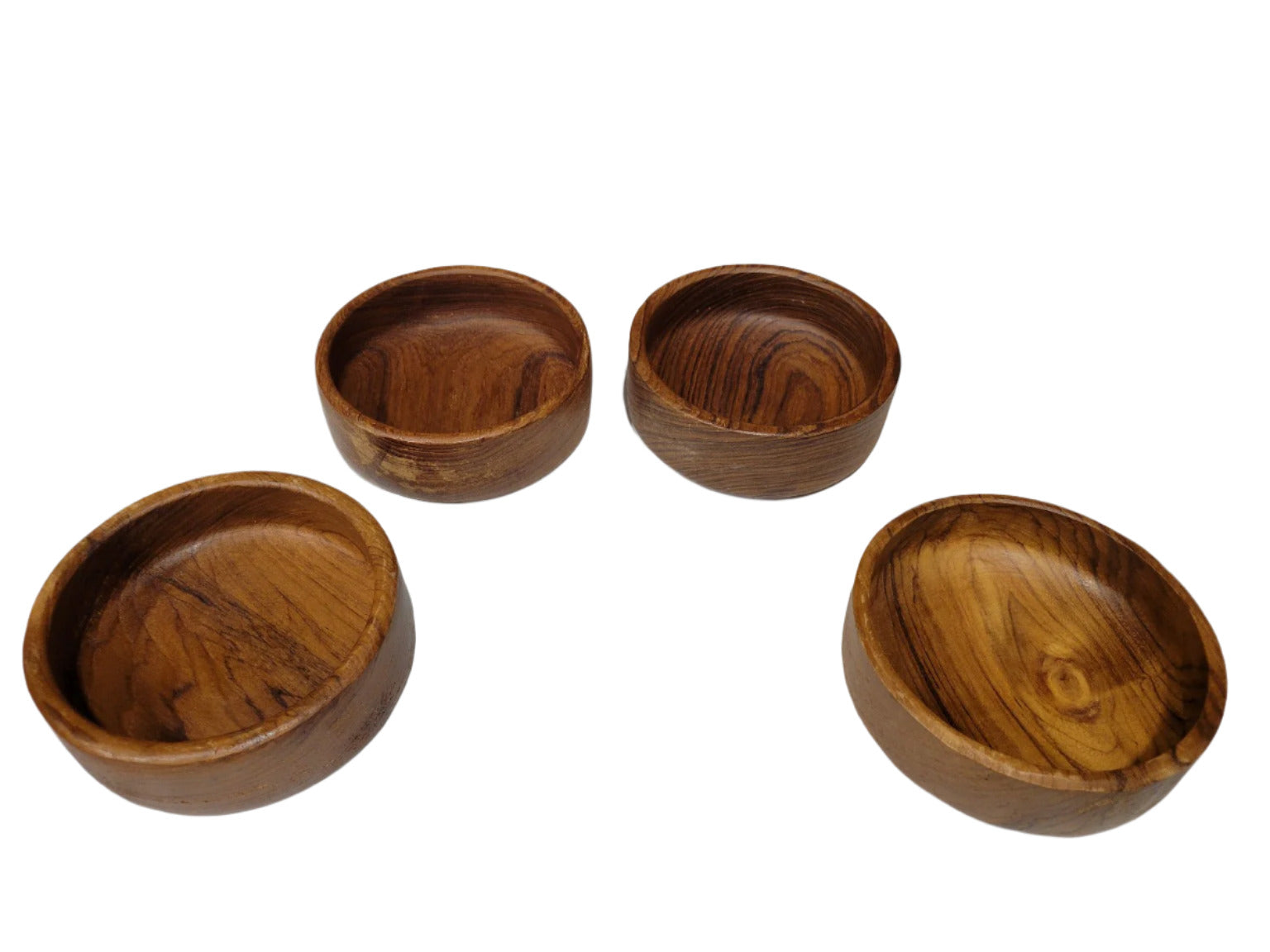 Set of 4 Mid-Century Teak Wood Bowls – 6 Round Snack or Salad Dishes