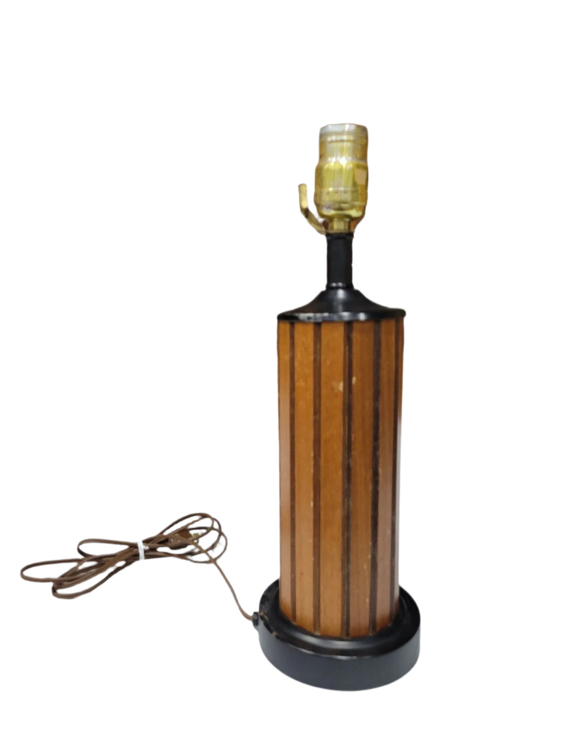 Mid-Century Modern Striped Wood Table Lamp – 15" Tall