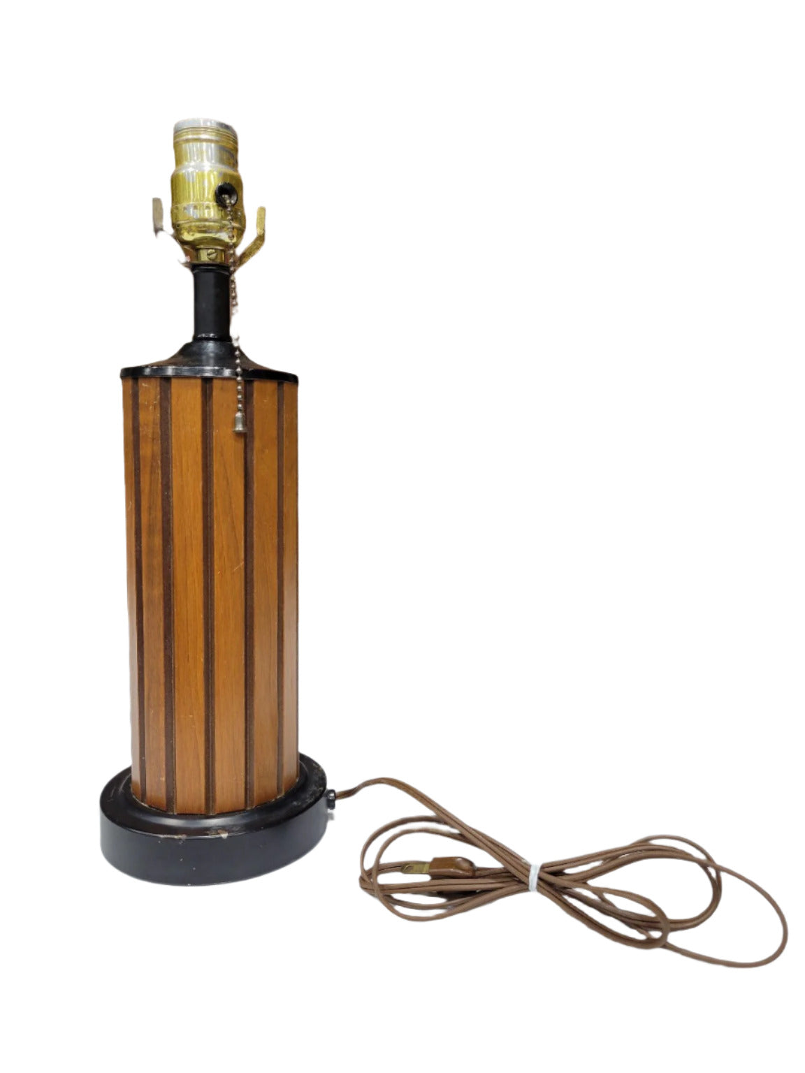 Mid-Century Modern Striped Wood Table Lamp – 15" Tall