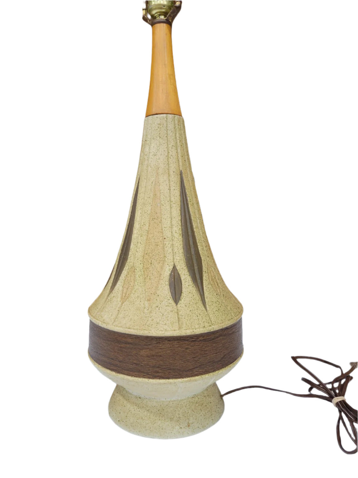 Tall Mid-Century Ceramic & Wood Table Lamp – 33" T