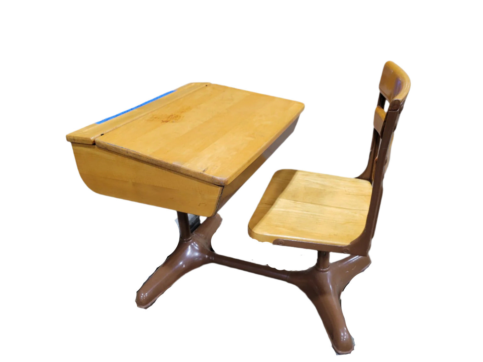 Mid-Century Student Desk and Chair Combo – Wood & Metal Frame