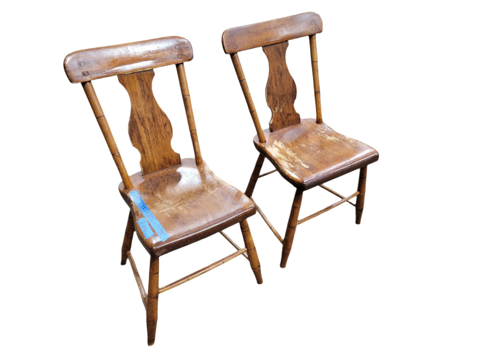 Pair of Rustic Maple Spindle-Back Chairs – Aged Finish