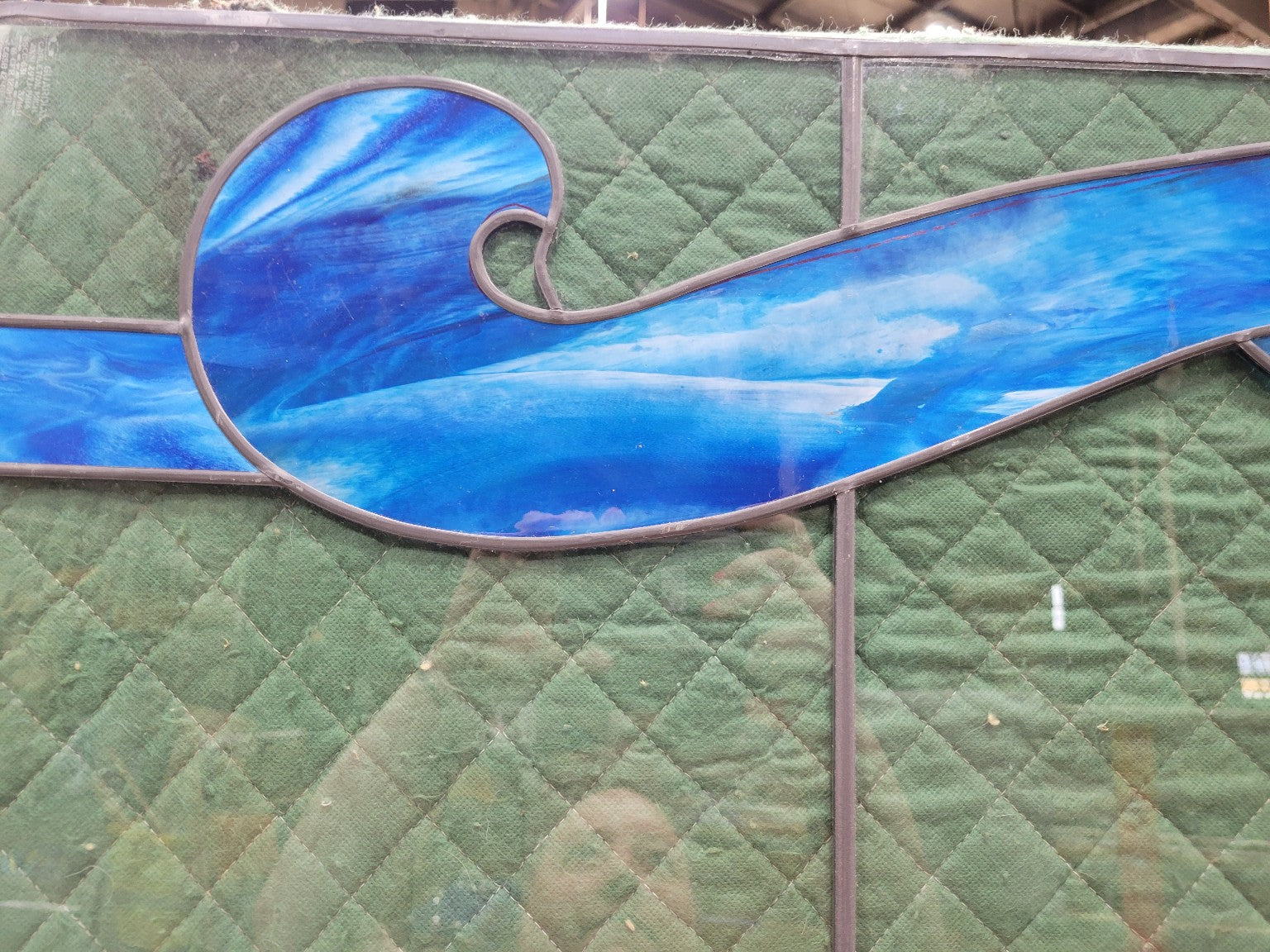 Set of 3 Contemporary Stained Glass Panels – Blue Wave Motif