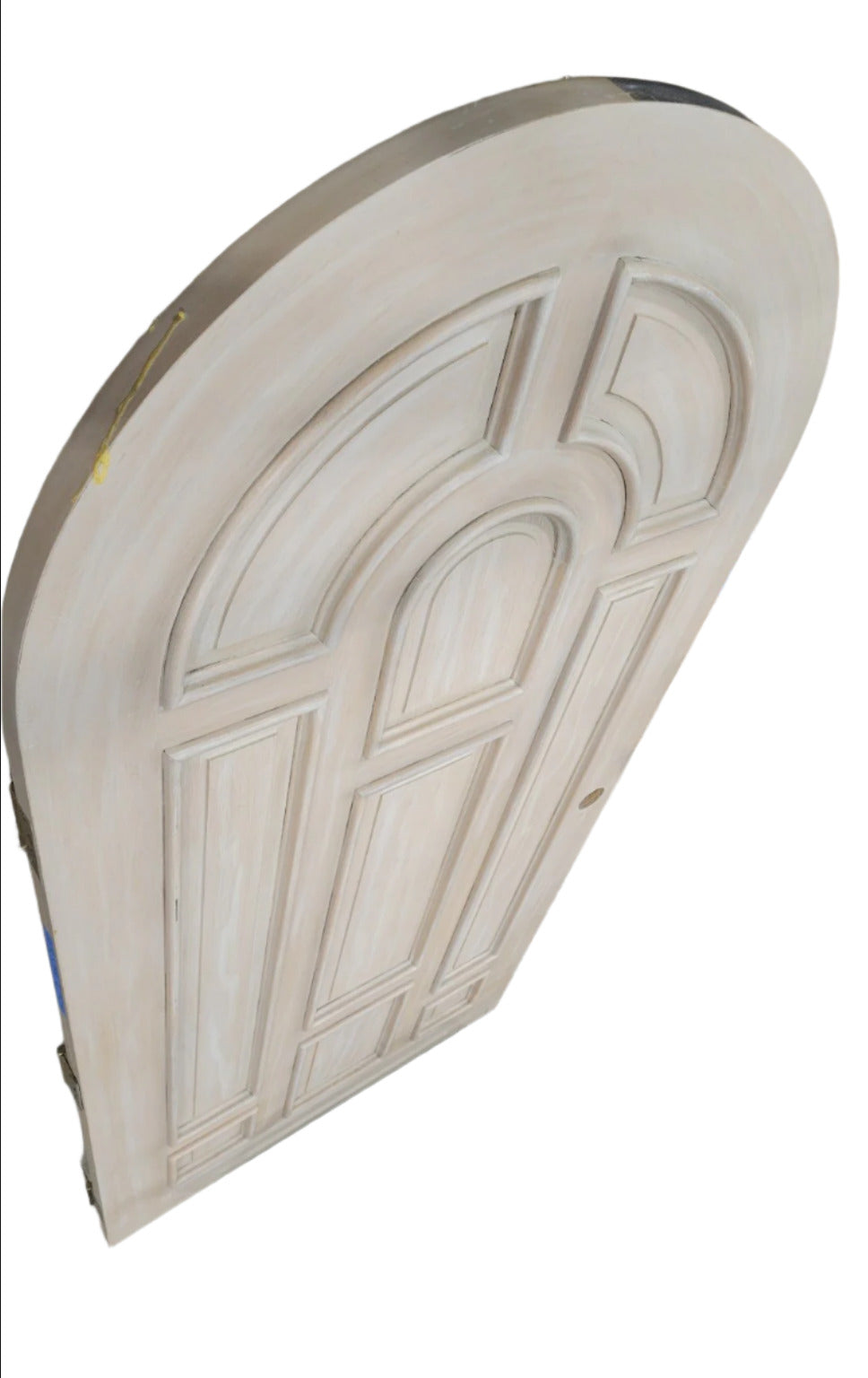 Arched Fiberglass Entry Door – 9-Panel Woodgrain Design with Baldwin Hinges