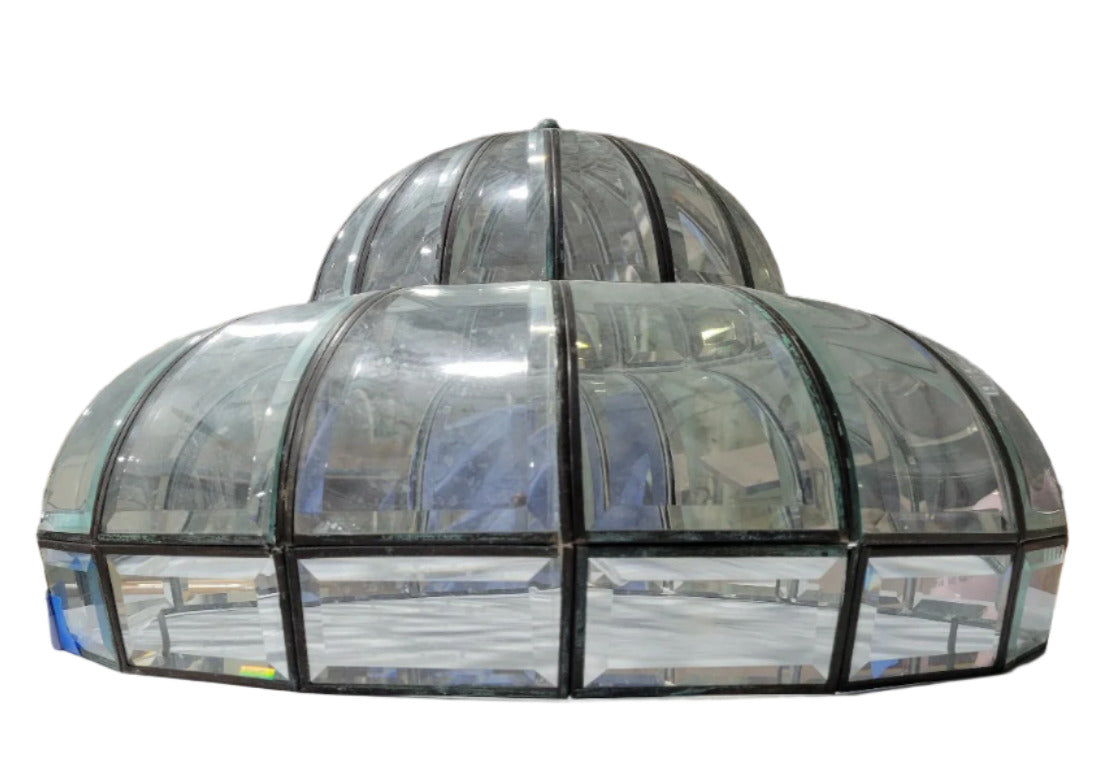 Beveled Glass Dome Light Shade – 12" Tall with Patina Cap