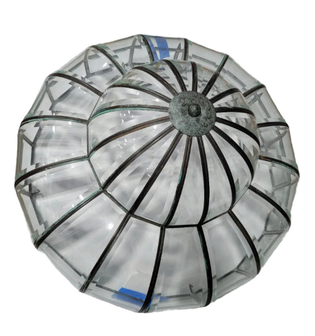 Beveled Glass Dome Light Shade – 12" Tall with Patina Cap