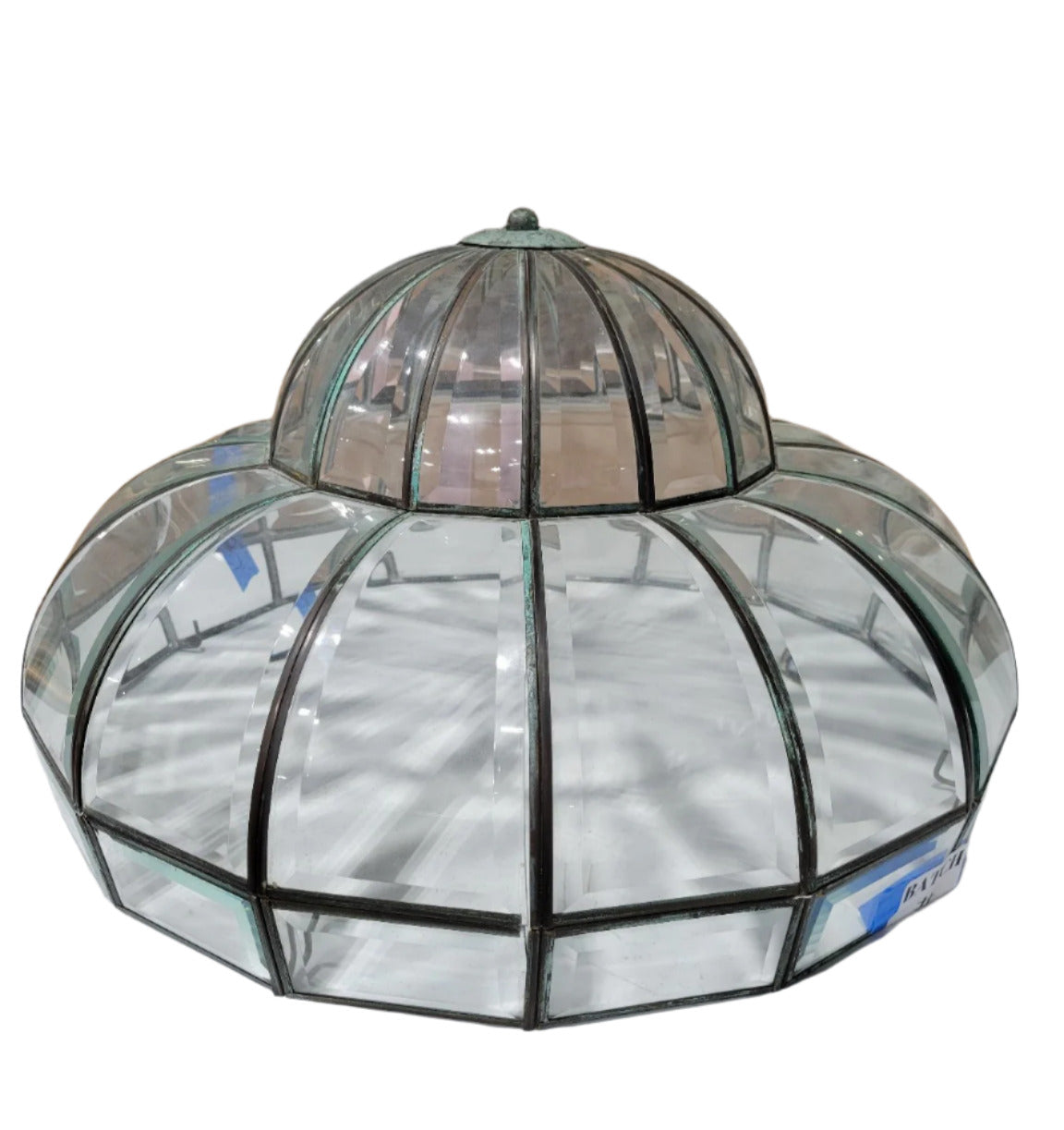 Beveled Glass Dome Light Shade – 12" Tall with Patina Cap