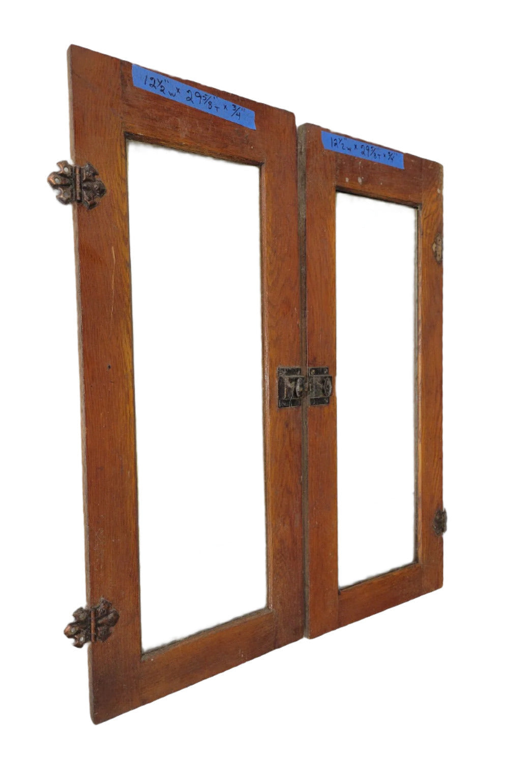 Pair of Antique Oak Cabinet Doors with Glass Panels