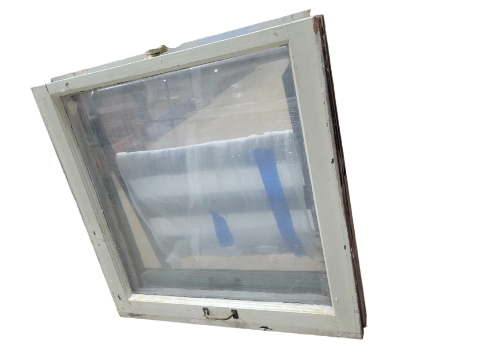Salvaged Square Window Sash with Cream Paint – Single Glass Lite
