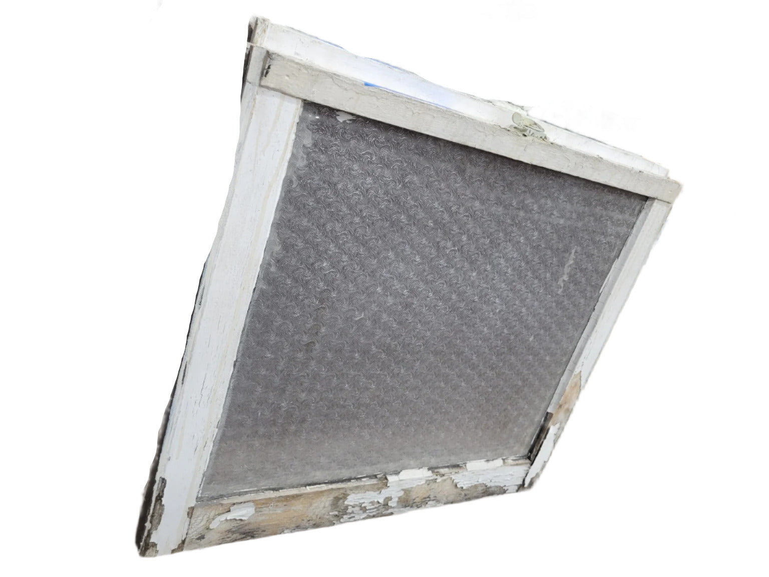 Textured Starburst Pattern Privacy Glass Window Sash – Distressed White Frame