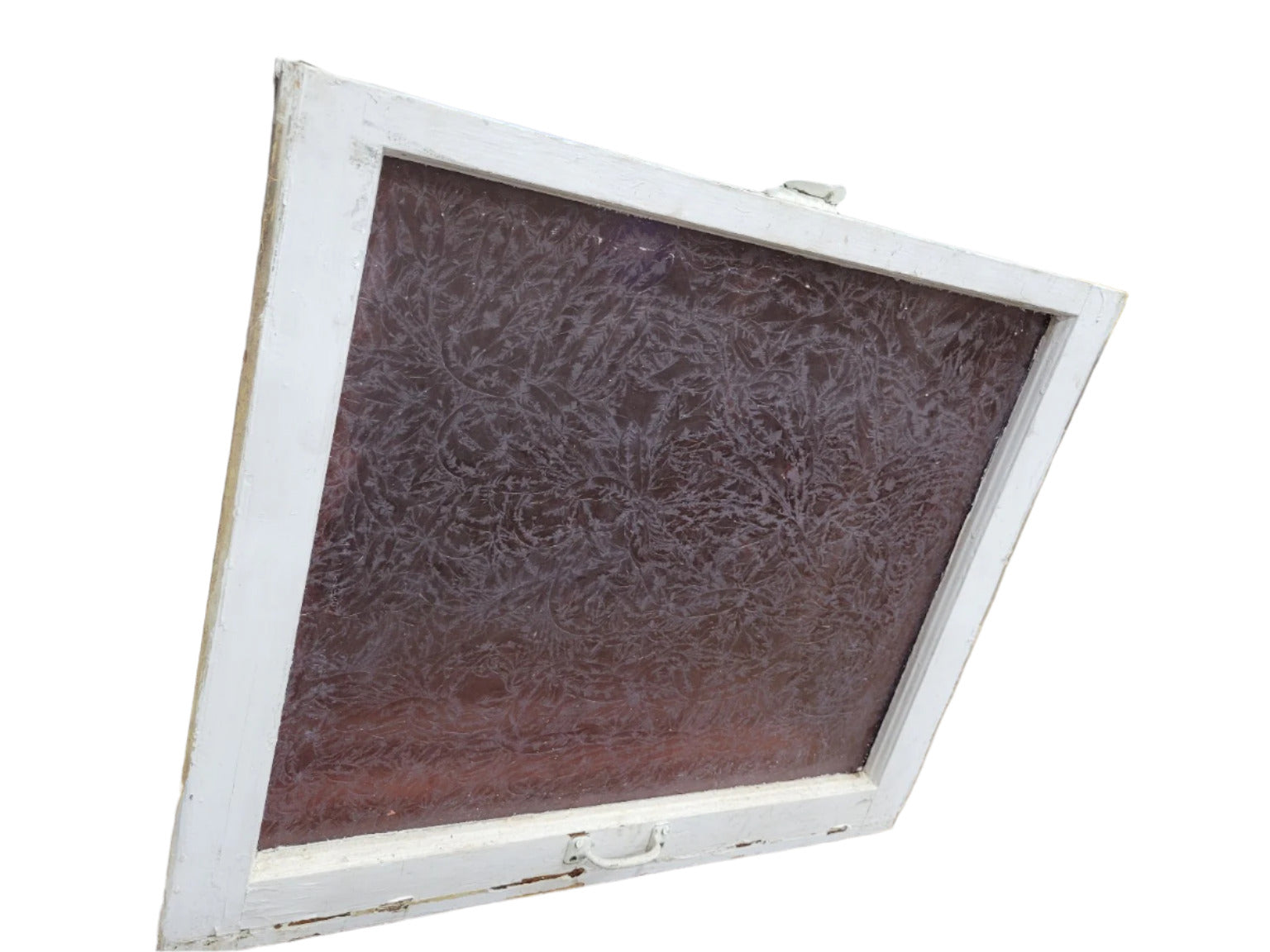 Frosted Fern Pattern Privacy Glass Window Sash – Distressed White Frame