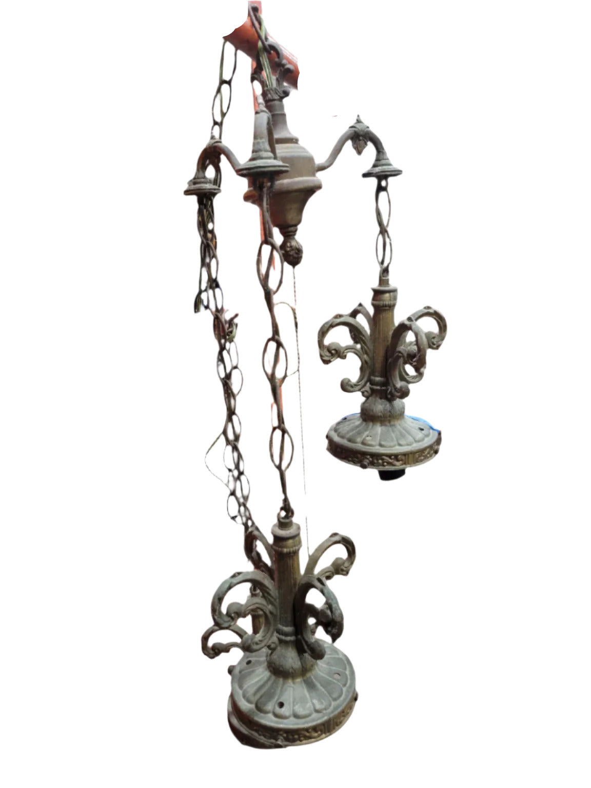 Cast Iron Triple Pendant Light Fixture – Ornate Fleur-de-Lis Design