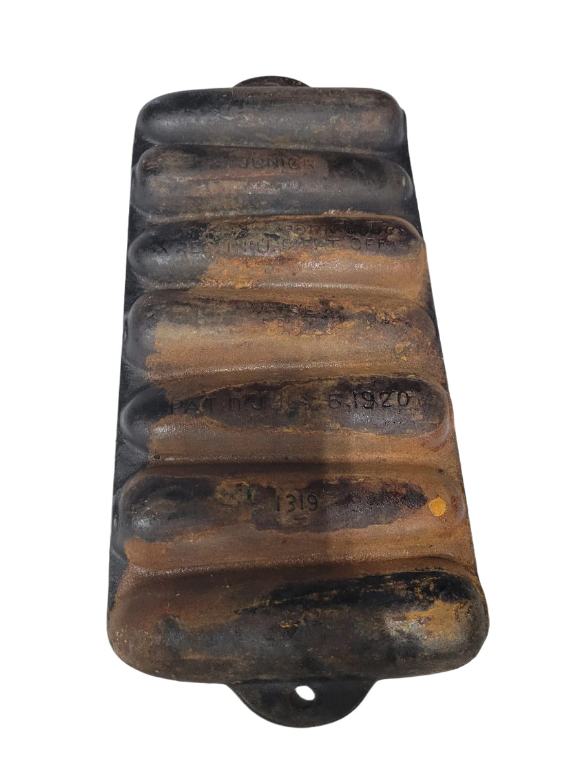 Antique 1920s “Junior Krusty Korn Kobs” Cast Iron Corn Stick Pan – No. 1319 by Wagner Ware