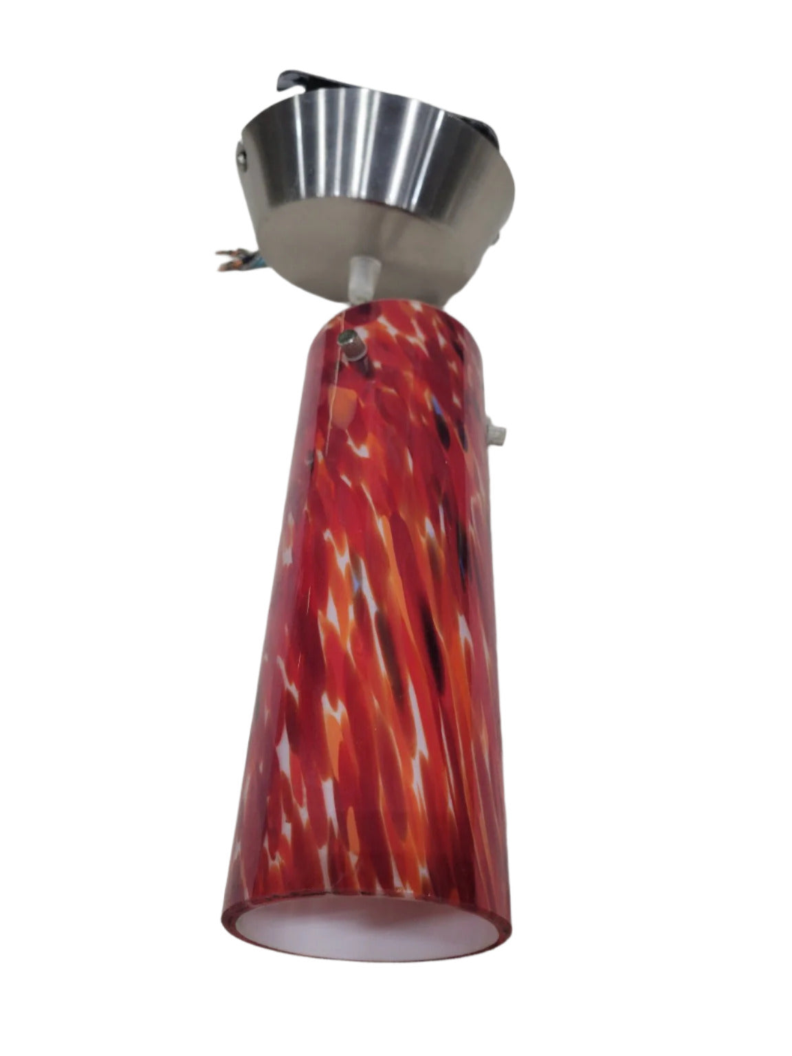 Easylite Red Art Glass Pendant Light – 3" Ø x 8 ⅝" L with Escutcheon (1 Screw Missing)