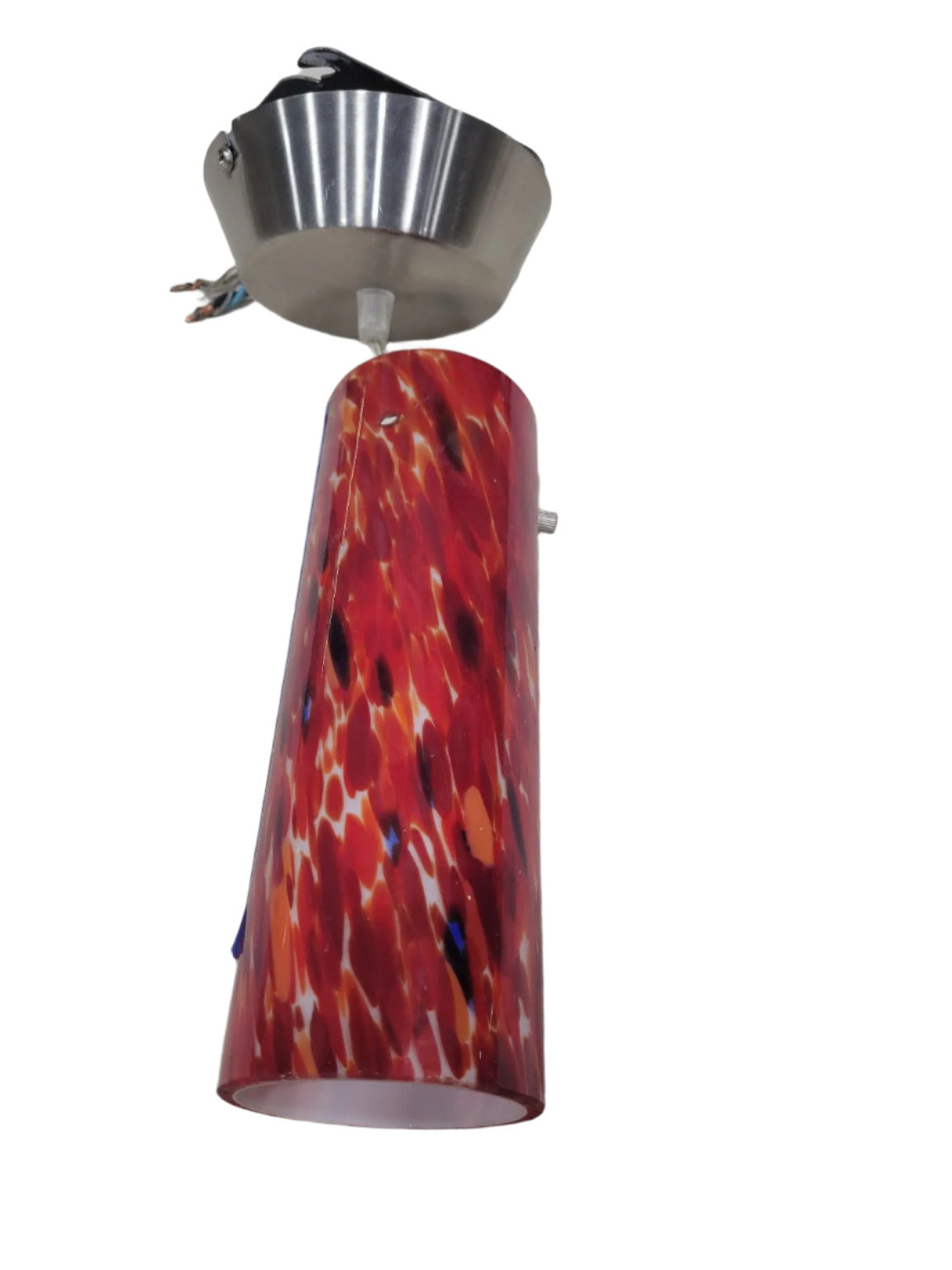 Easylite Red Art Glass Pendant Light – 3" Ø x 8 ⅝" L with Escutcheon (1 Screw Missing)