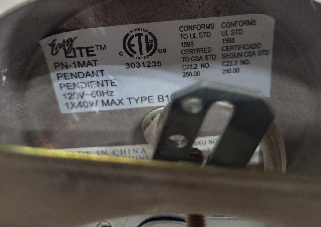 Easylite Red Art Glass Pendant Light – 3" Ø x 8 ⅝" L with Escutcheon (1 Screw Missing)