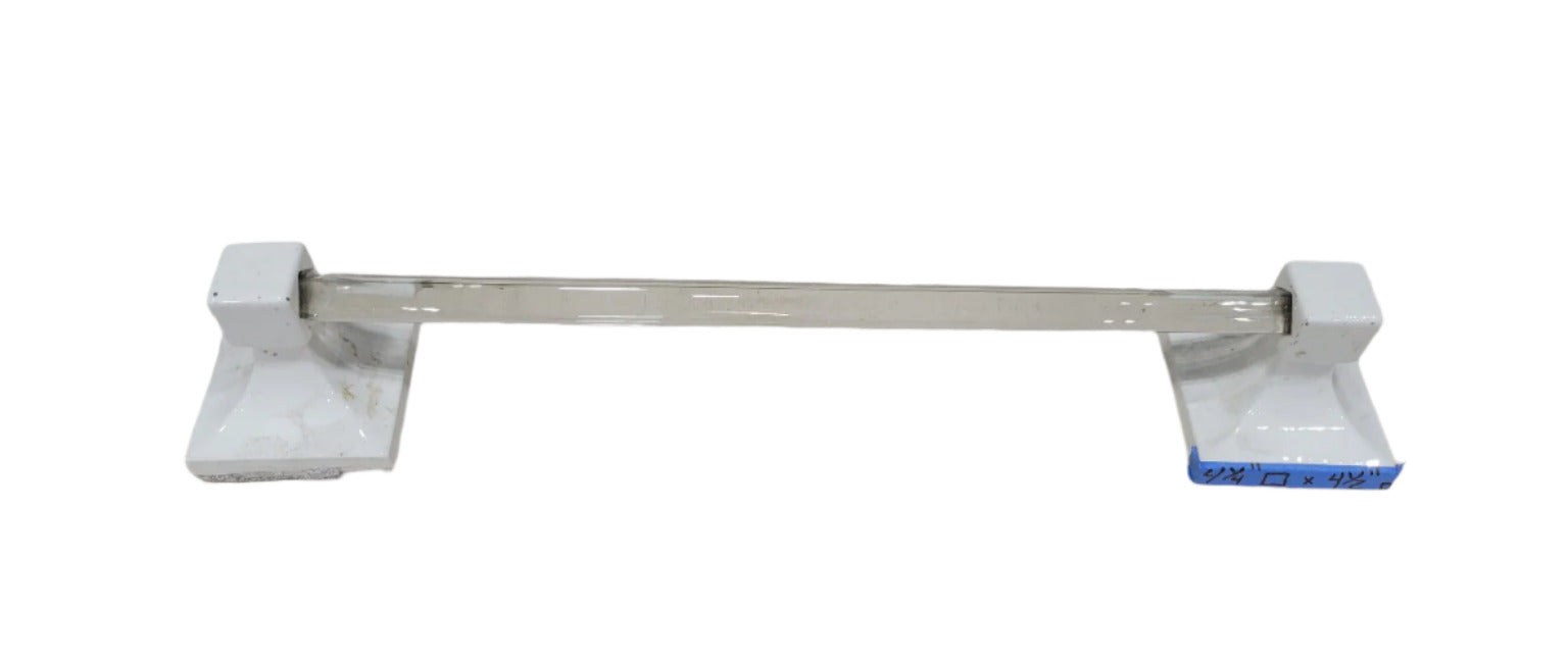 Vintage Glass Towel Bar with White Ceramic Brackets – 20 ¾" L Rod