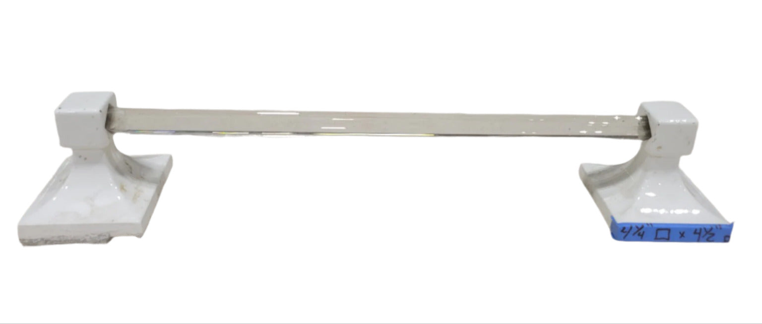 Vintage Glass Towel Bar with White Ceramic Brackets – 20 ¾" L Rod