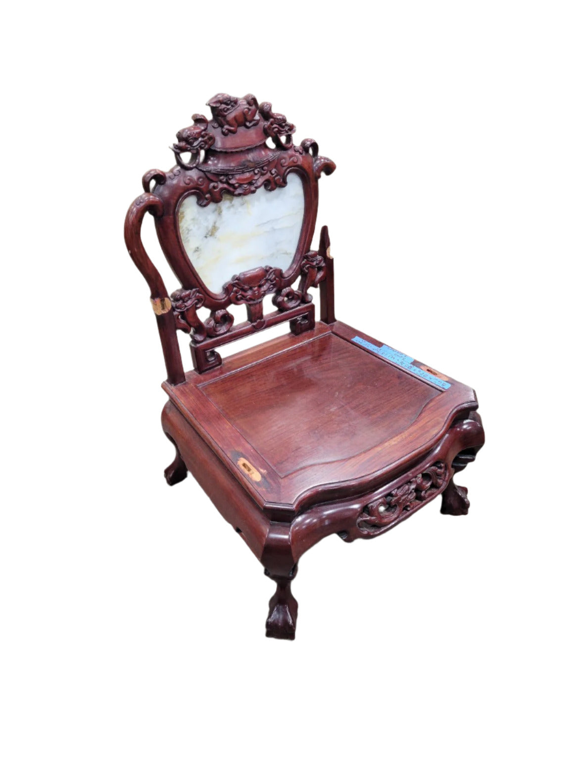 Chinese Carved Rosewood Side Chair with Marble Back (As-Is)