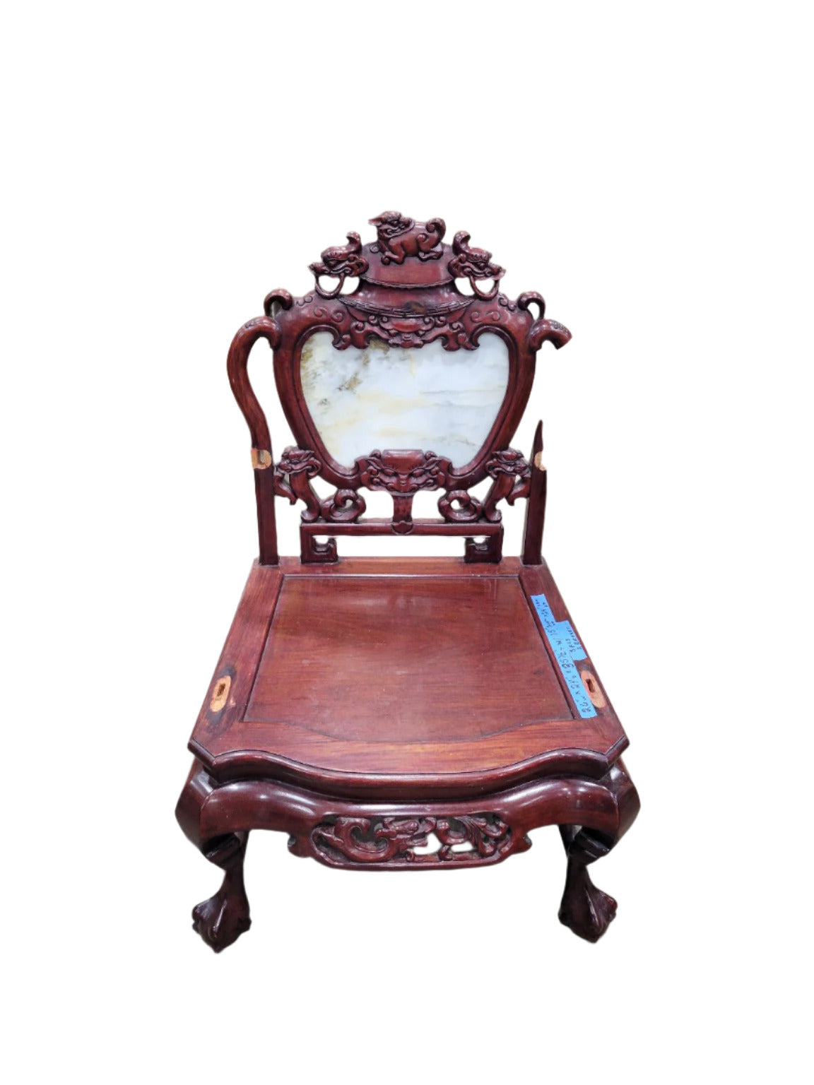 Chinese Carved Rosewood Side Chair with Marble Back (As-Is)