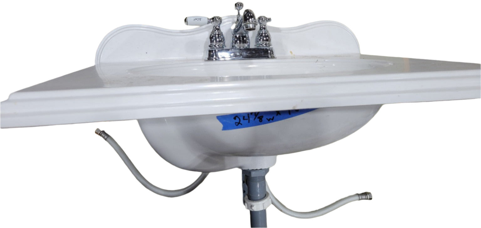 Traditional White Porcelain Vanity Sink with Backsplash and Faucet