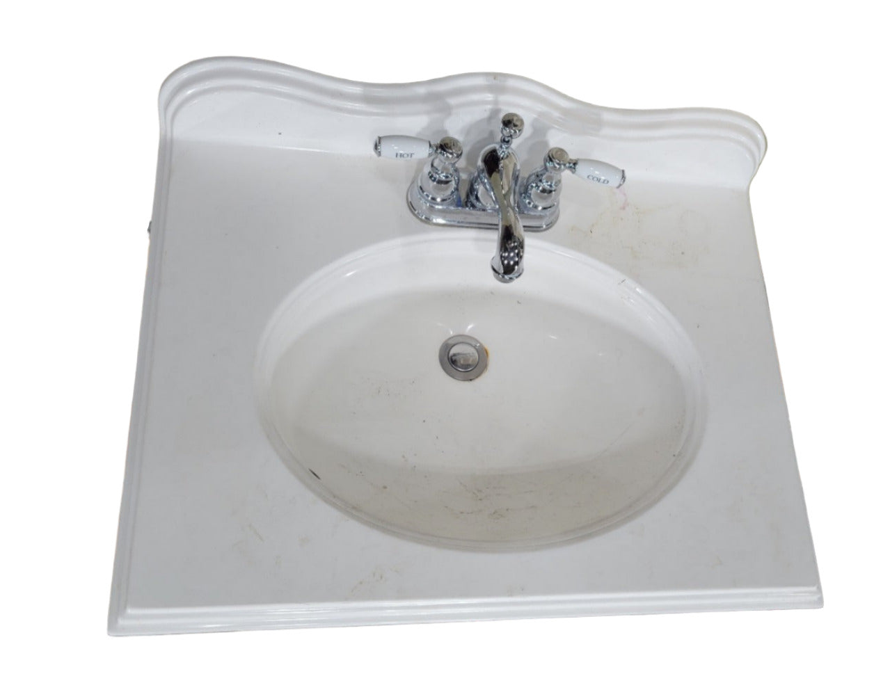 Traditional White Porcelain Vanity Sink with Backsplash and Faucet