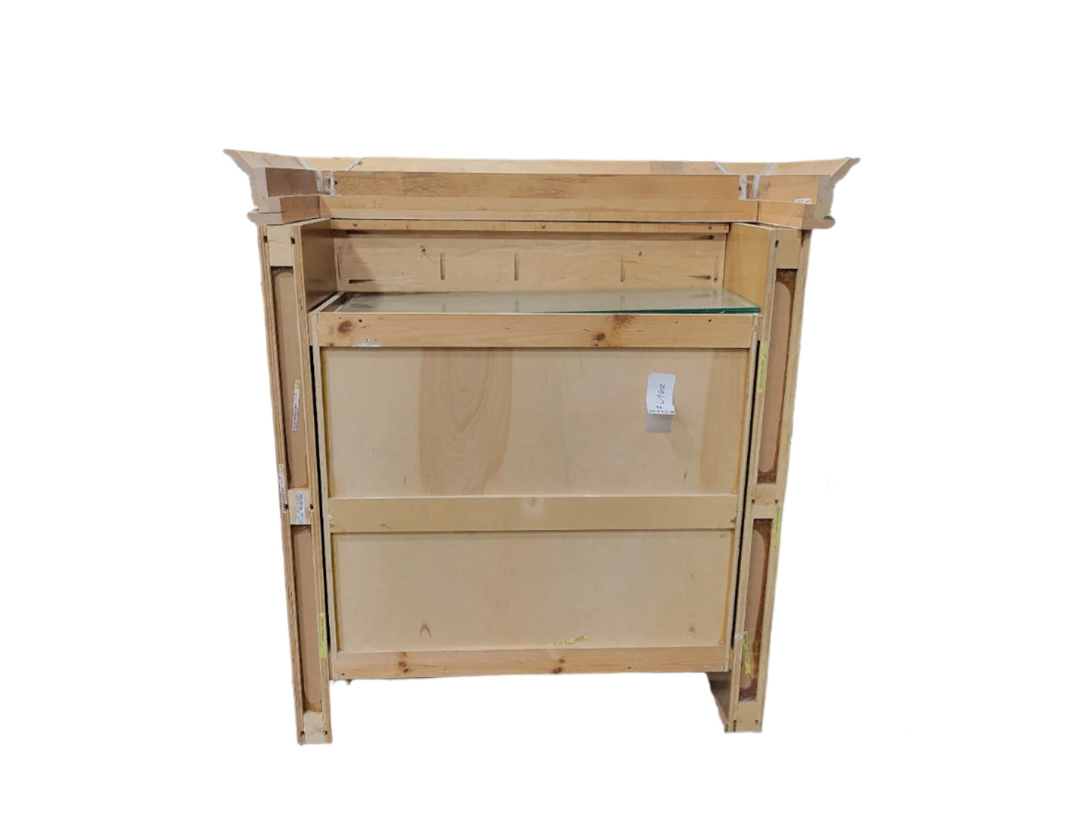 Carved Wood Cabinet with Leaded Glass Doors and Shelves