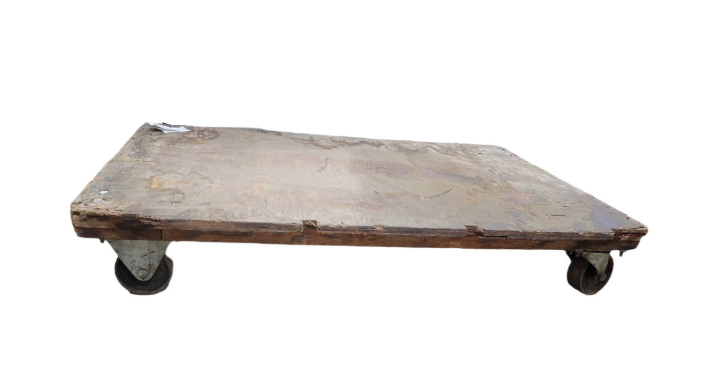 Industrial Salvaged Wood Dolly with Casters – 42" Long