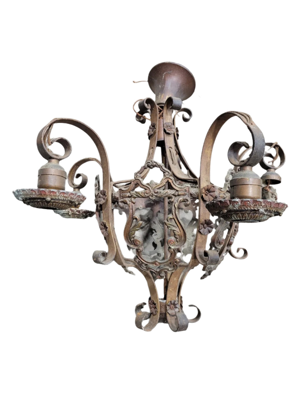 Ornate Cast Iron Scroll Chandelier – 5-Light Floral Motif