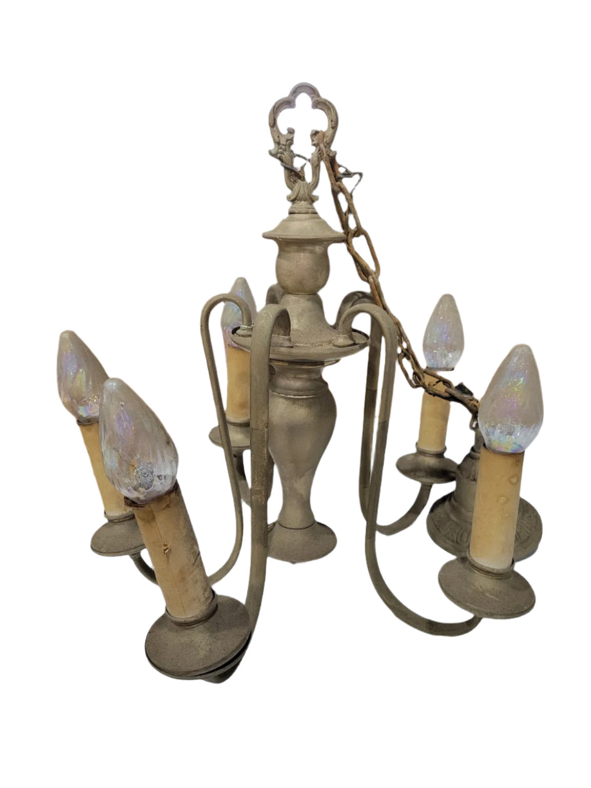 Vintage Brass 5-Light Chandelier – Urn Form with Scroll Arms
