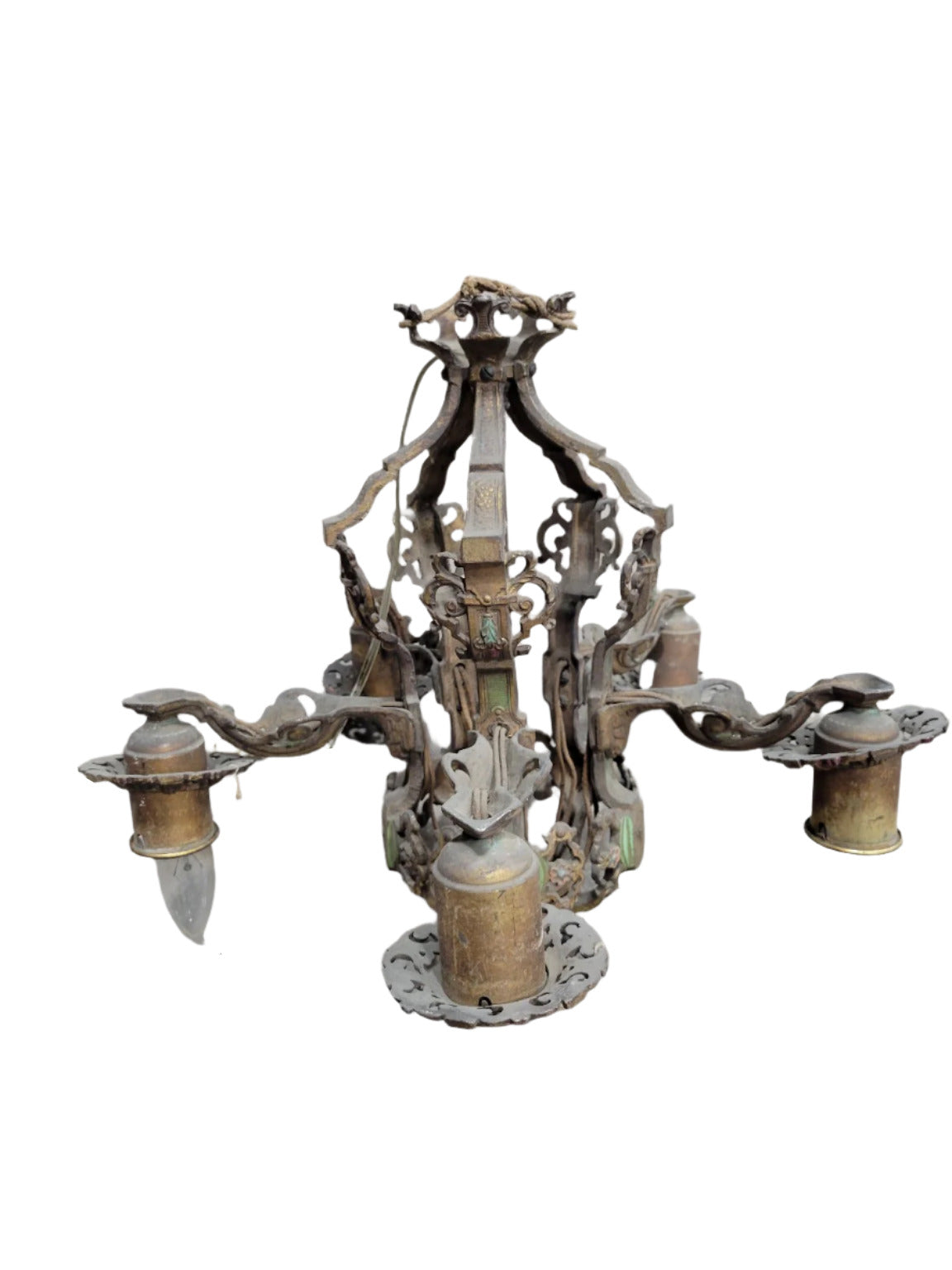 Art Deco Cast Iron Chandelier with Polychrome Finish – 5-Light