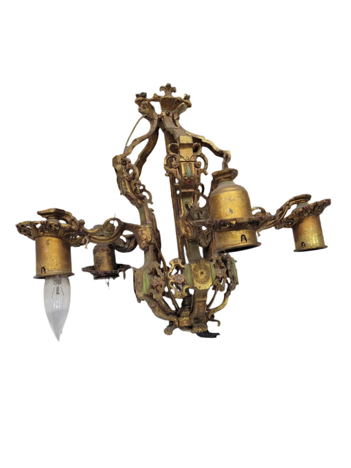Art Deco Cast Iron Chandelier with Polychrome Finish – 5-Light