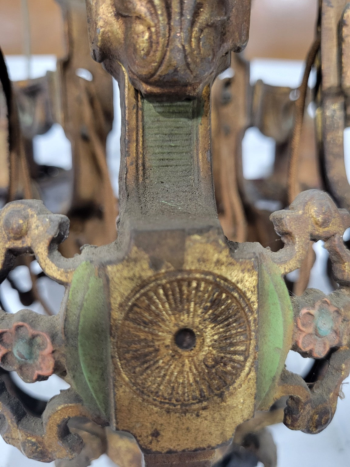 Art Deco Cast Iron Chandelier with Polychrome Finish – 5-Light