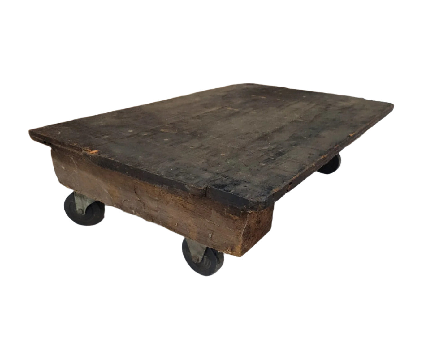 Vintage Industrial Wood Platform Dolly with Casters