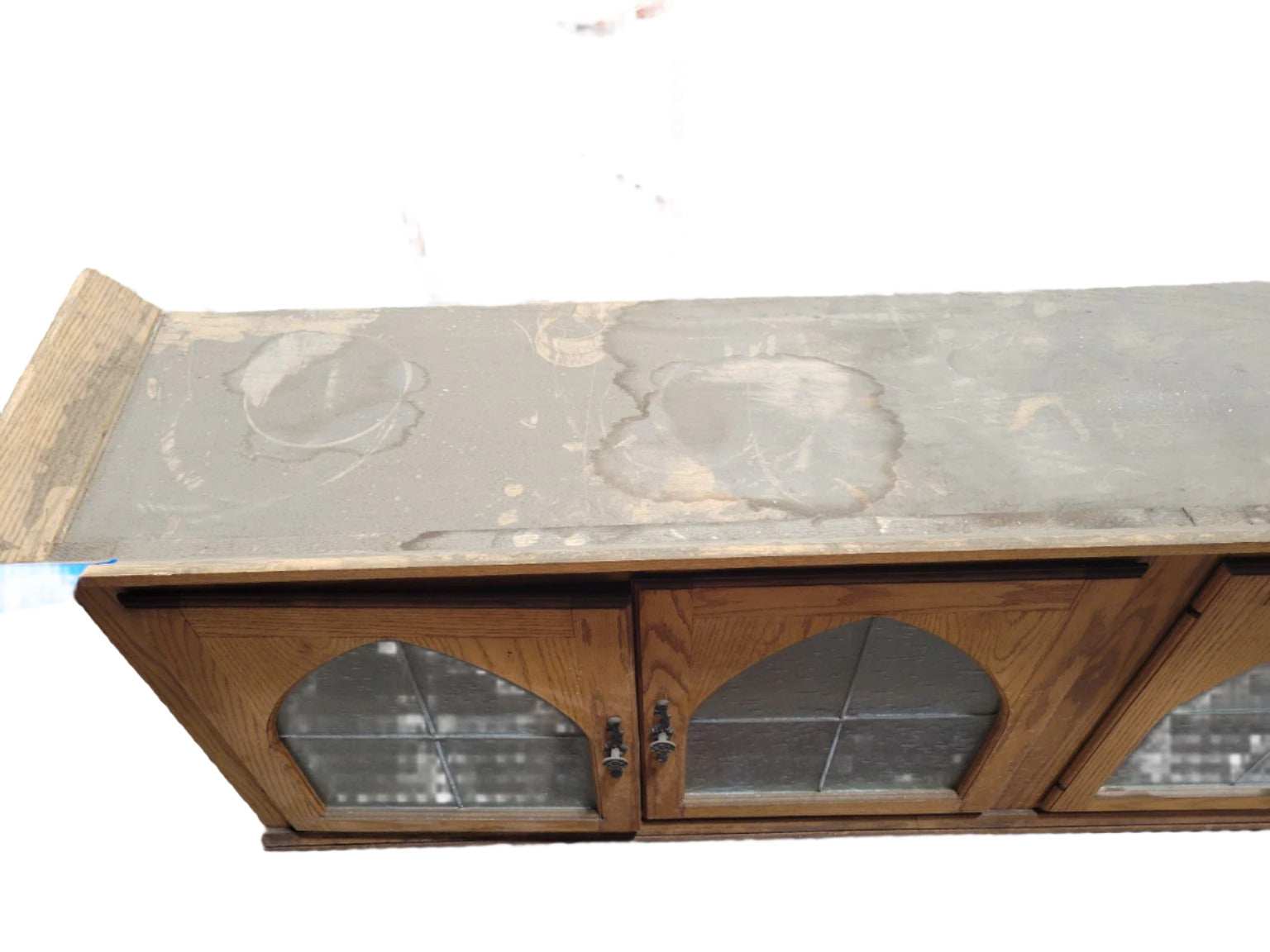 Gothic Revival Oak Wall Cabinet with Arched Glass Panels