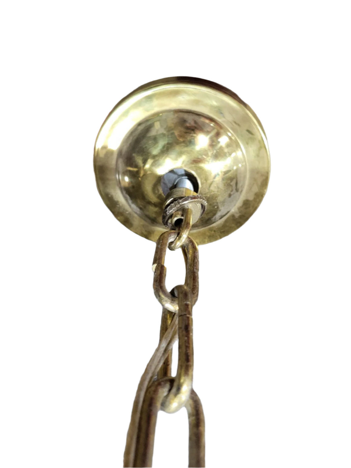 Vintage Hexagonal Brass Hanging Lantern with Beveled Glass