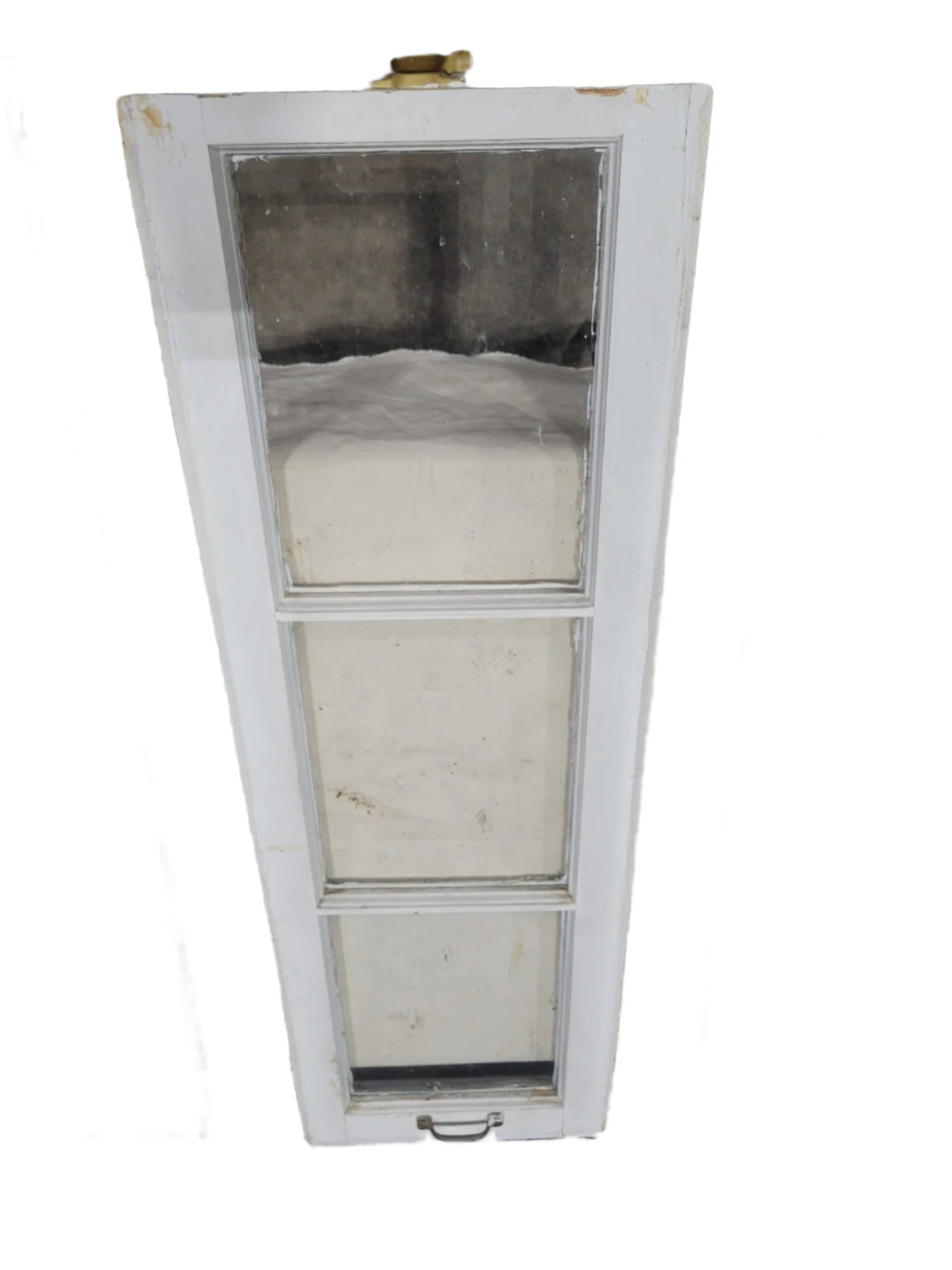 Antique 3-Pane Window Sash with Brass Lock – 10 ¾" W x 28 ⅝" T