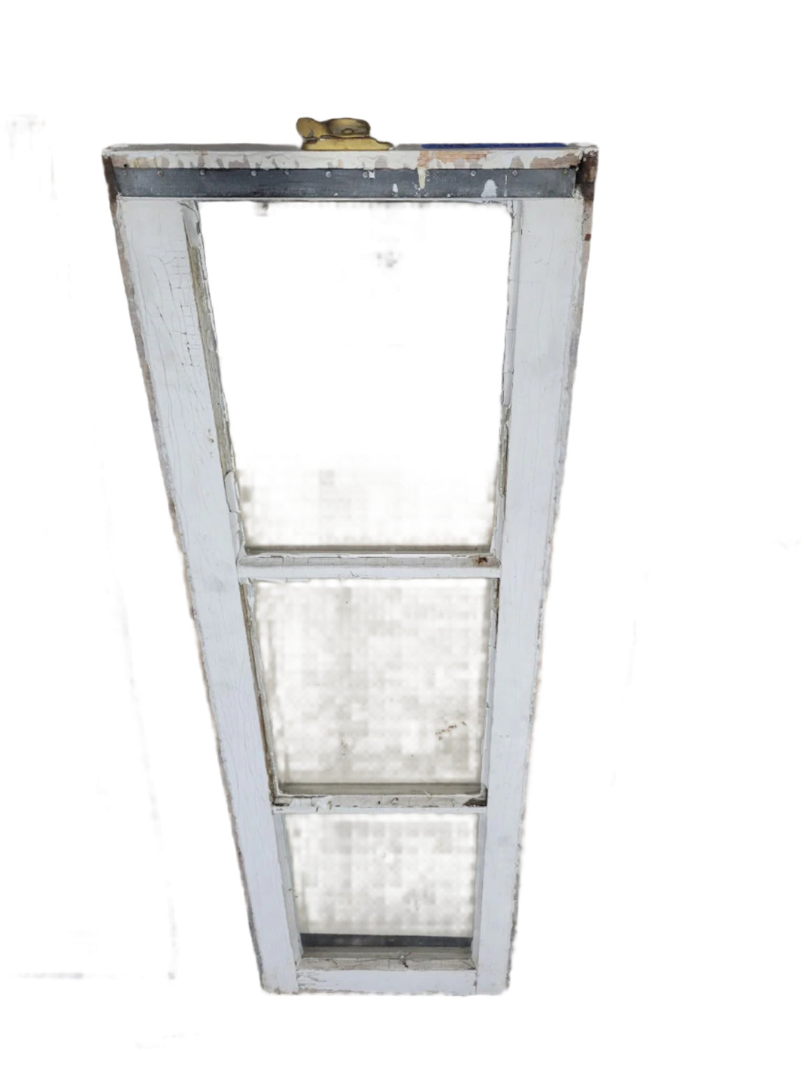 Antique 3-Pane Window Sash with Brass Lock – 10 ¾" W x 28 ⅝" T