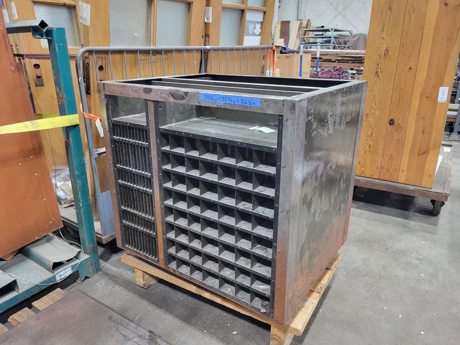 Industrial Steel Pigeonhole Cabinet with ½" Solid Steel Top – 38" Wide Workstation