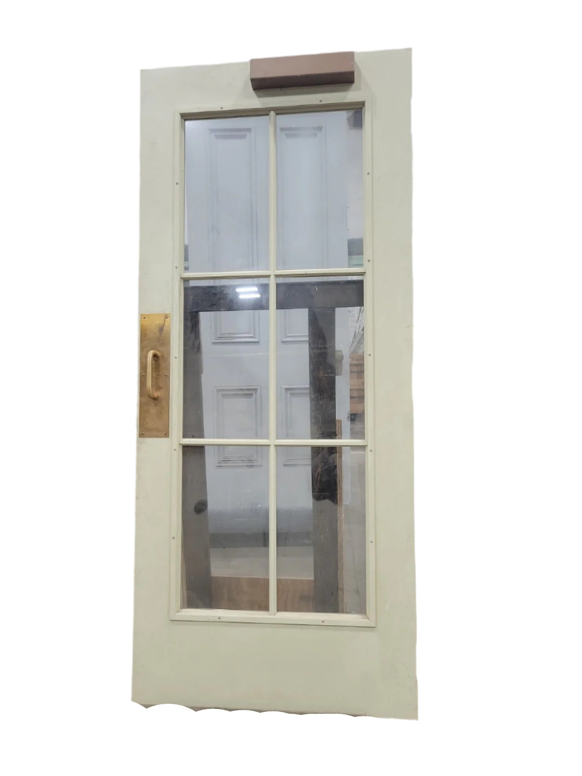 Large 6-Lite Painted Wood Commercial Door with Brass Pull – 35 ¾" x 89 ½" (A)