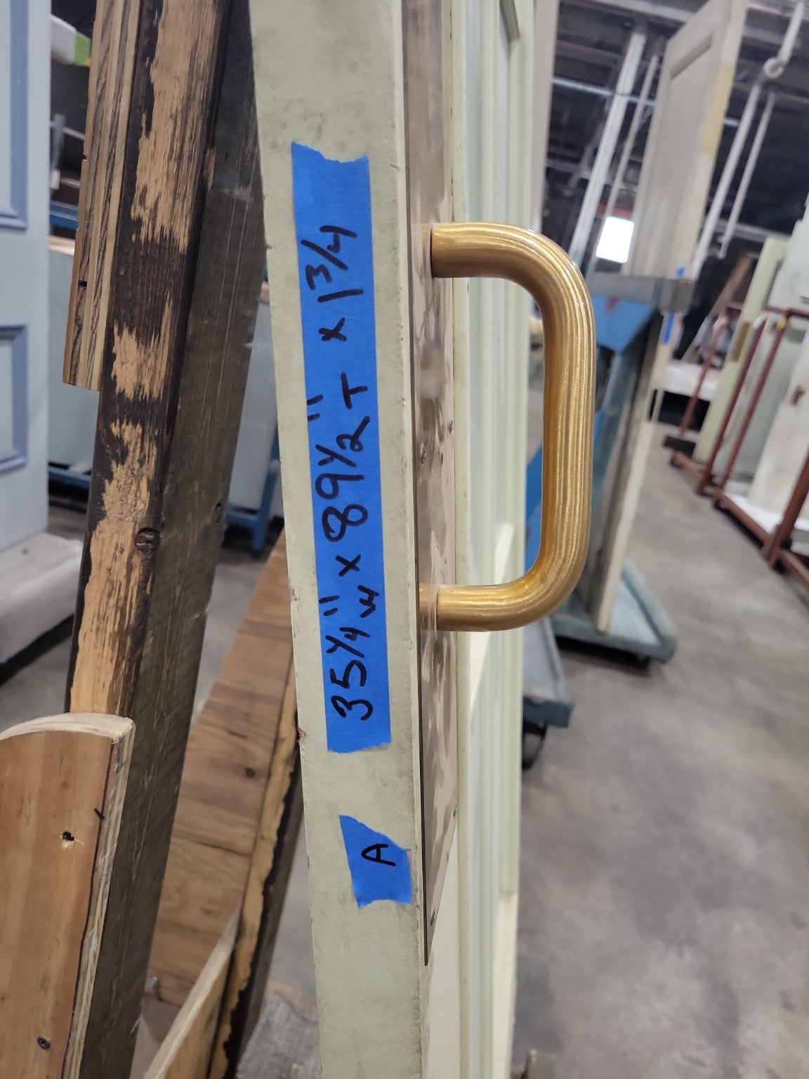 Large 6-Lite Painted Wood Commercial Door with Brass Pull – 35 ¾" x 89 ½" (A)