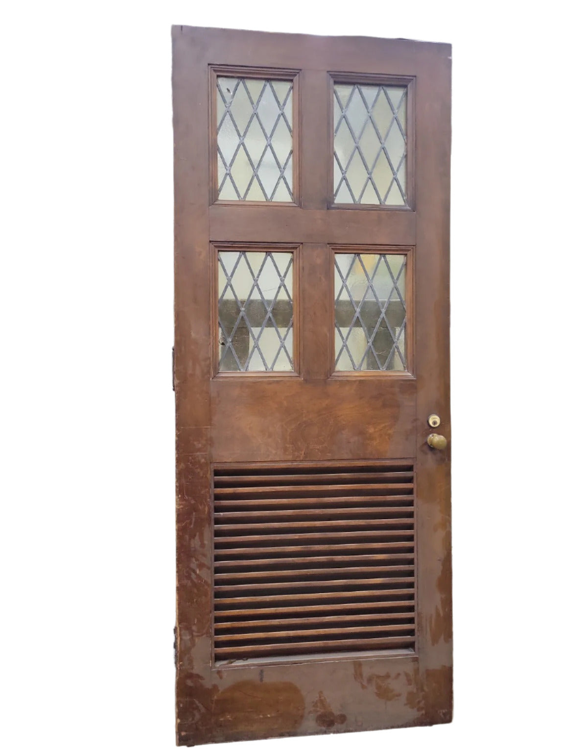 Leaded Glass & Louvered Oak Door – 33 ¾" x 83" (N)