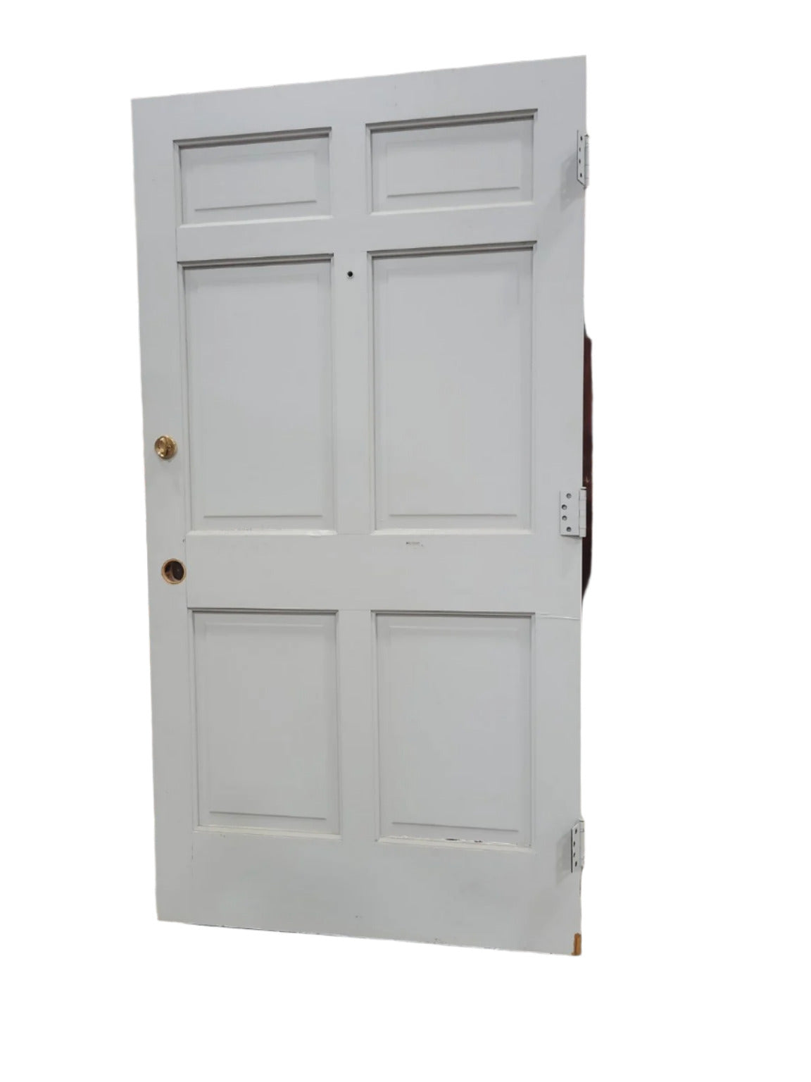 Light Grey Six-Panel Solid Wood Door with Brass Deadbolt – 43 ⅜" x 80 ¼" (I)