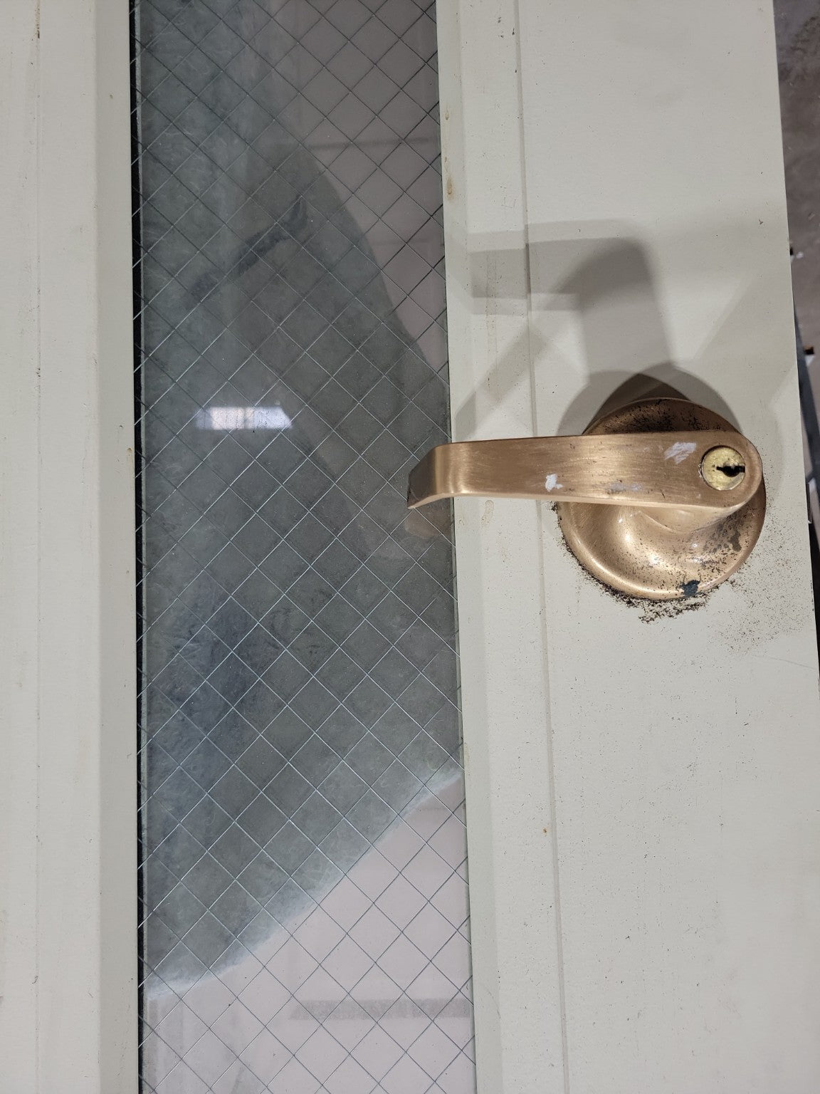 Solid Core Office Door with Wired Glass Panel and Brass Handle – 36 ½" x 83" (DD)