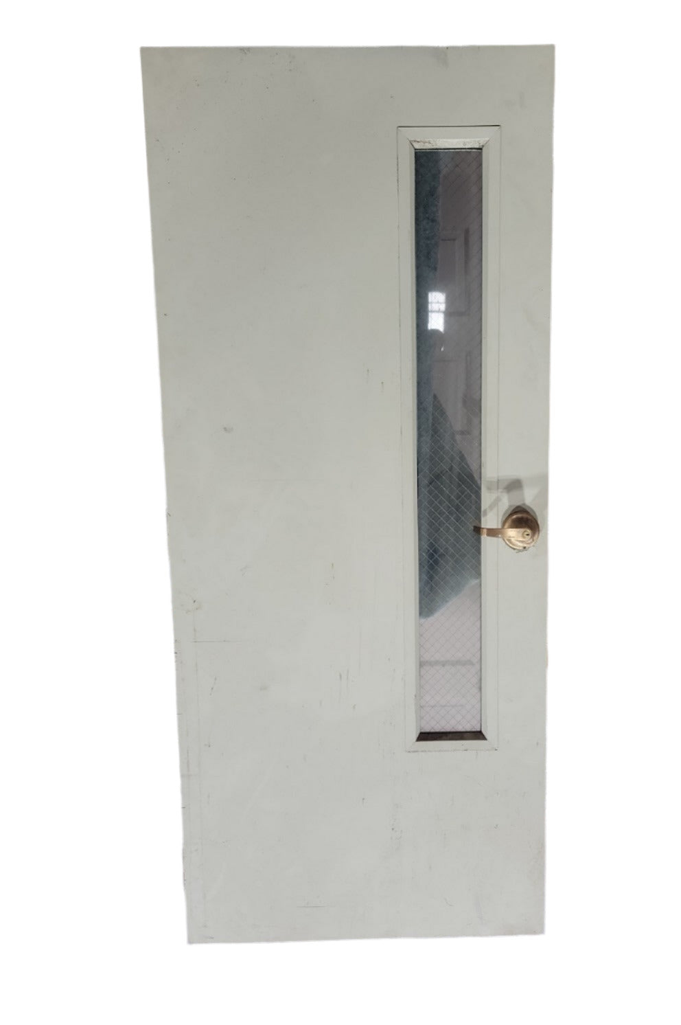Solid Core Office Door with Wired Glass Panel and Brass Handle – 36 ½" x 83" (DD)